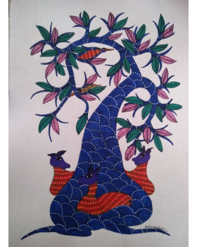 Gond Art Painting - Herd of Deer Gond Art Painting - Herd of Deer